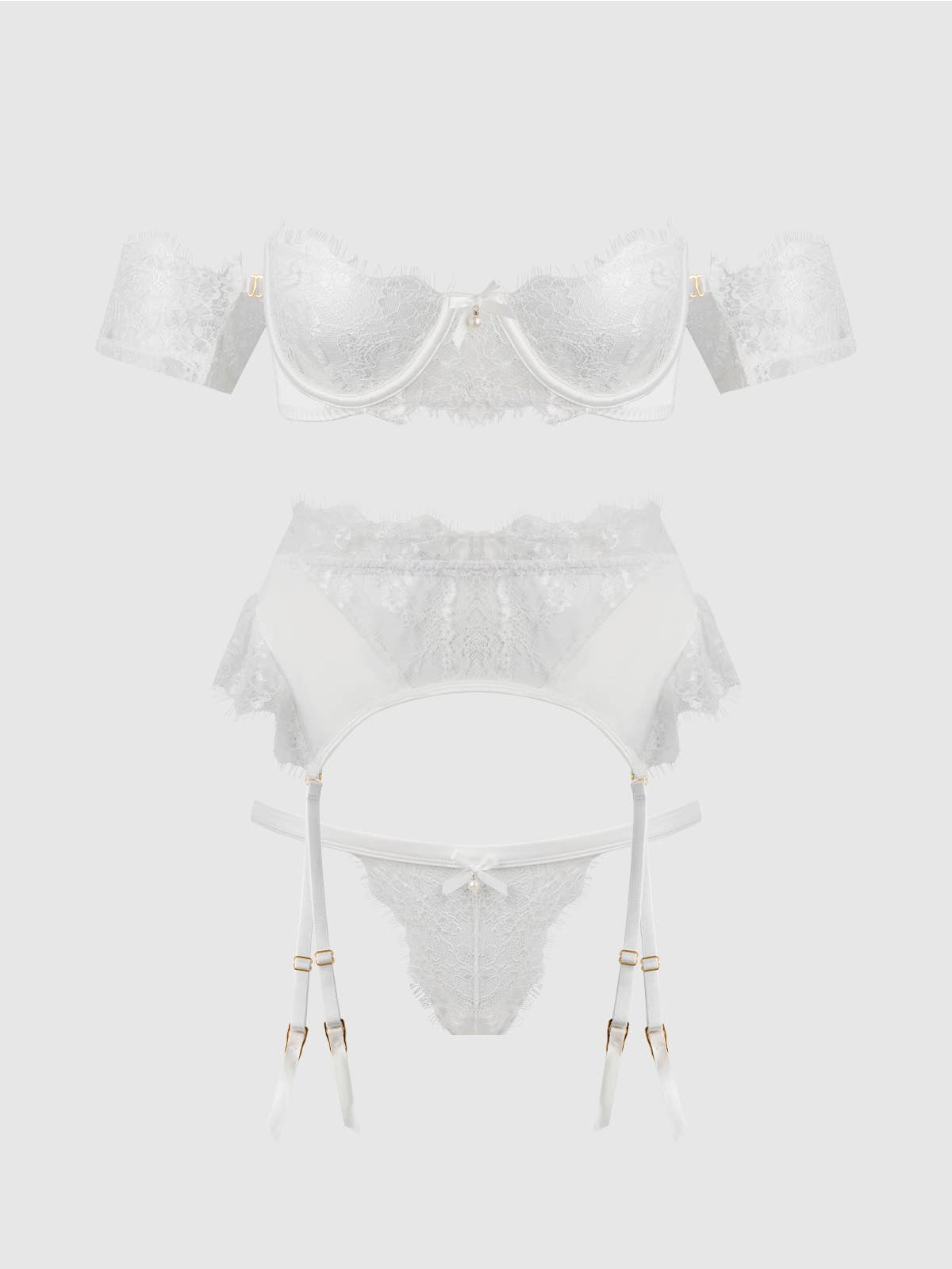 IVORY BRIDAL SATIN & LACE STRAPLESS BRA, GARTER BELT & TANGA SET for wholesale on Faire8