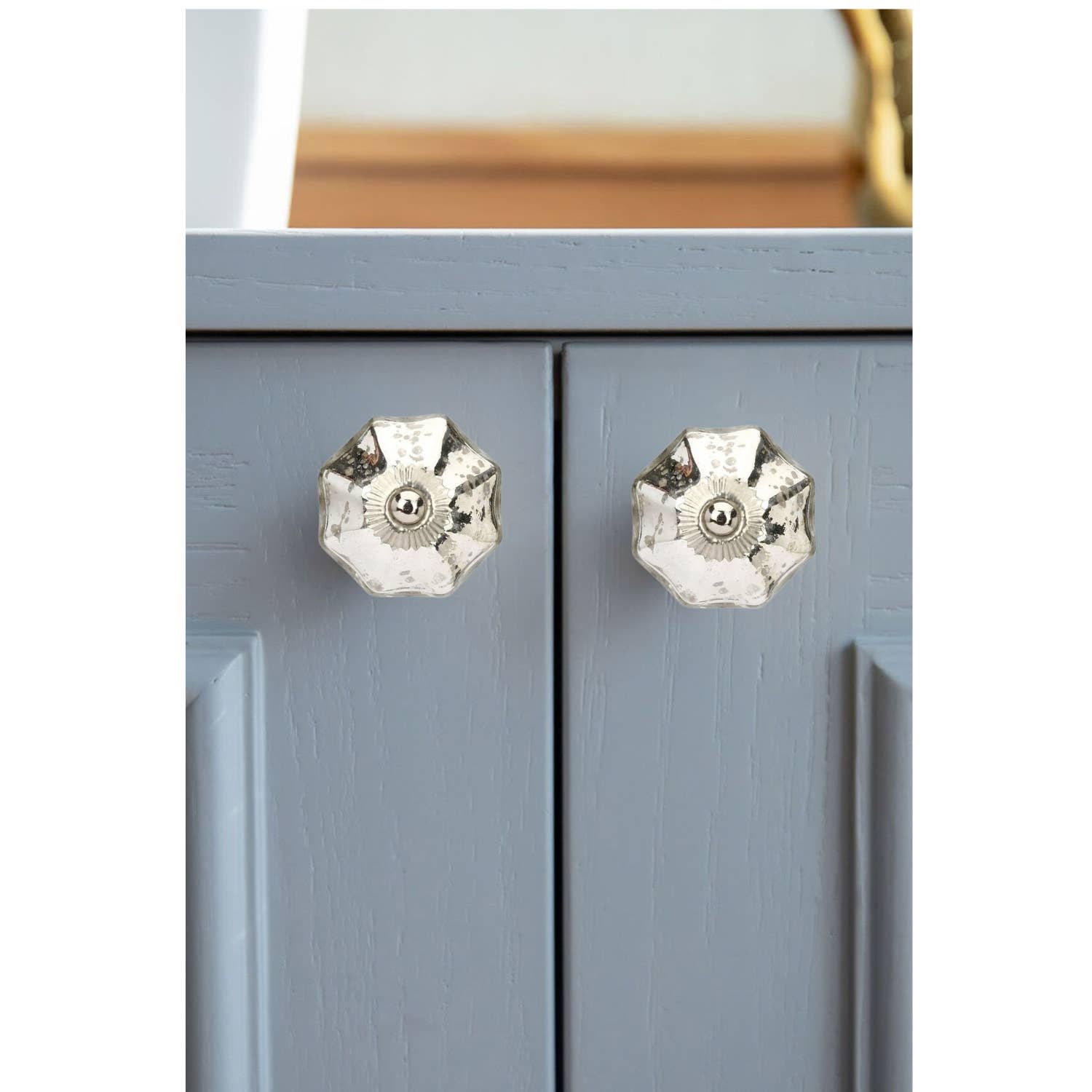 Perilla Home - Vente Poignée/bouton - Unique Lot de 6 boutons de miroir en verre argenté1