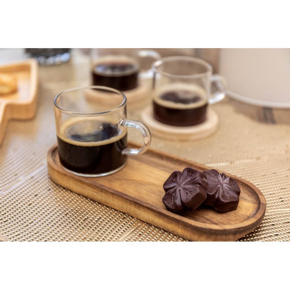 AULICA - Wholesale Coffee/Tea Cup - Glass coffee cup with wooden tray 20x8x6.5cm1
