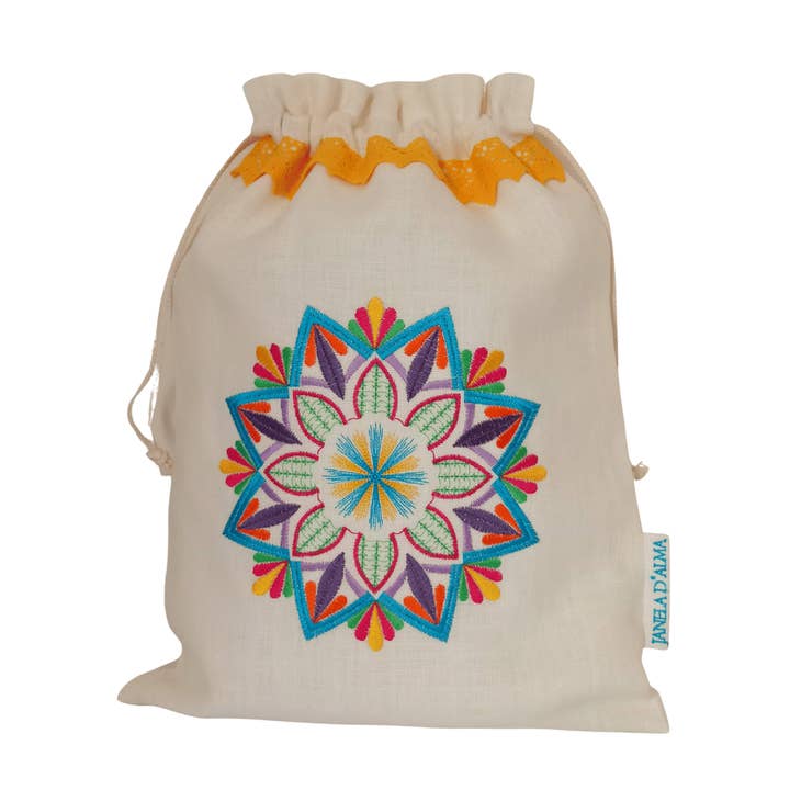 Artisanal Linen Bag with Mandala Embroidery
for wholesale by JANELA D'ALMA