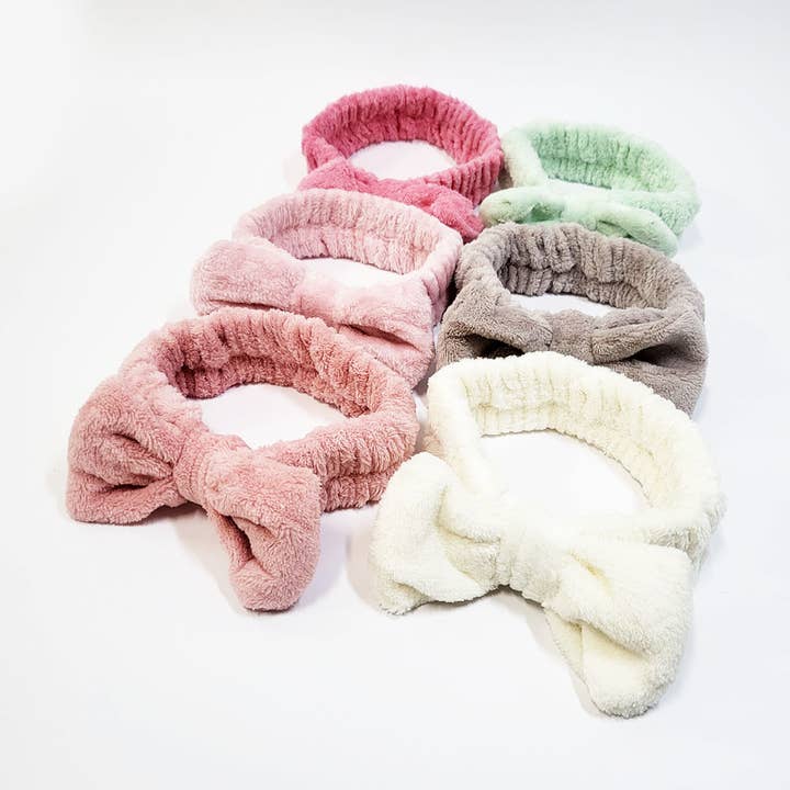 Assorted Color Dull Tone Bow Beauty Spa Headband for wholesale on Faire