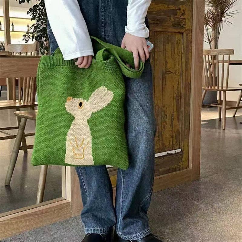 GREEN Crocheted Bunny Tote Bag - Cute and Casual Fashion Accessory for wholesale on Faire2
