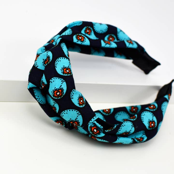 Serre-Tête Noué - Bleu Marine, Turquoise Et Bleuets for wholesale by Coo-Mon