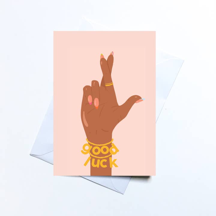 Fingers crossed, illustrated good luck greeting card for wholesale by Studio Saba
