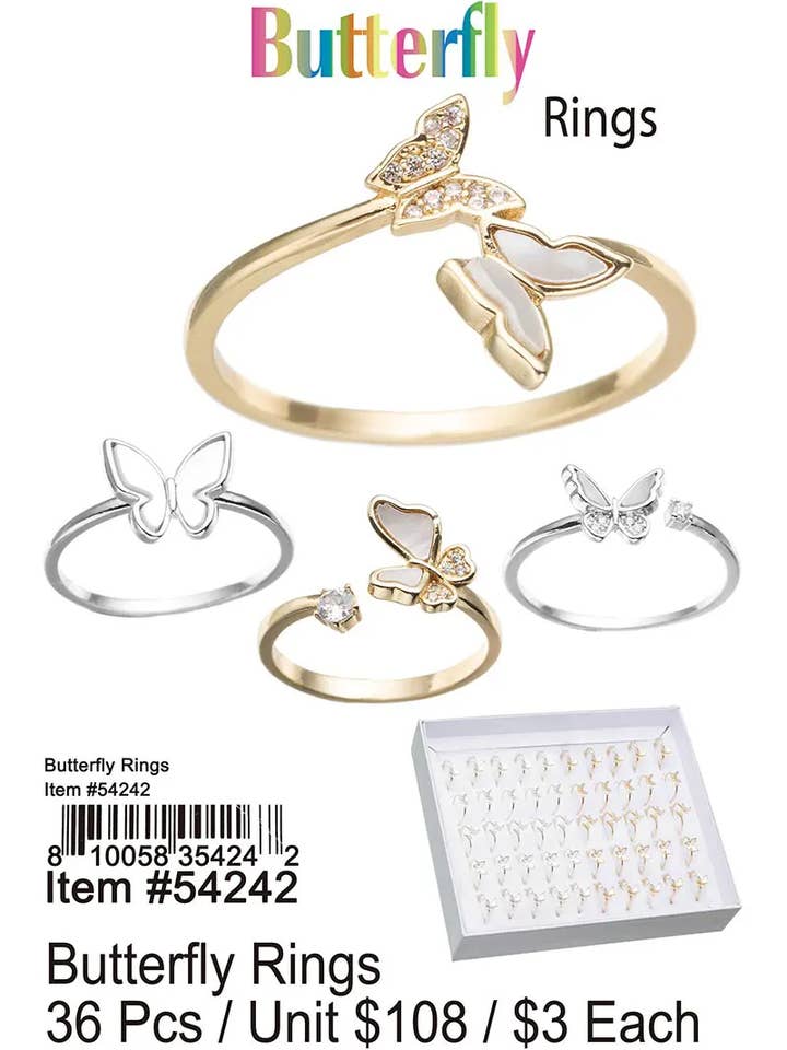Bagues Papillon 50 pcs. pour la vente par Puka Creations