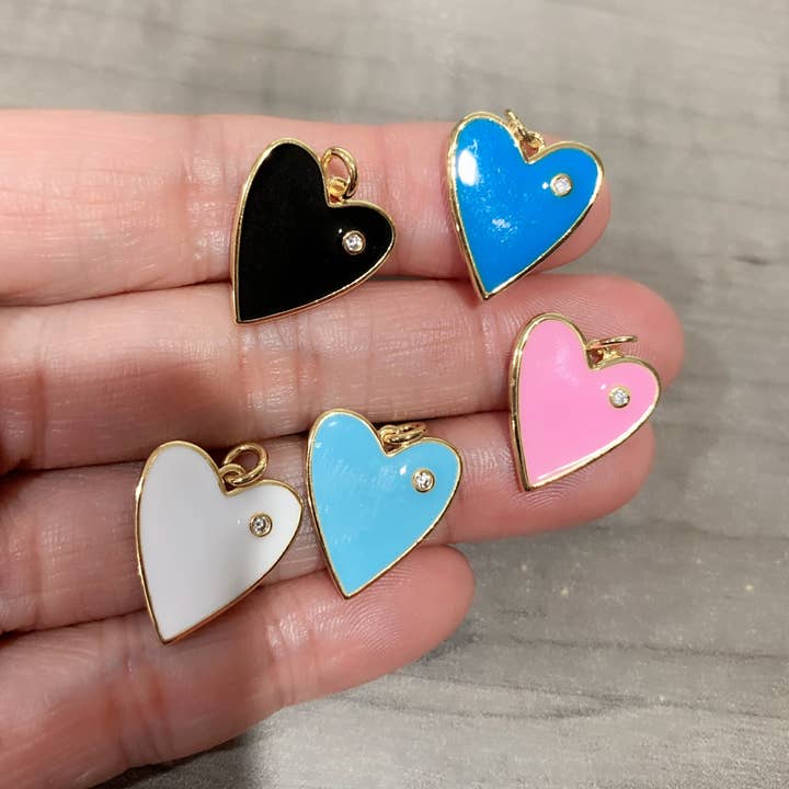 Pingente/Coração de Esmalte com Micro Pavê CZ por atacado de BestBeads&Beyond