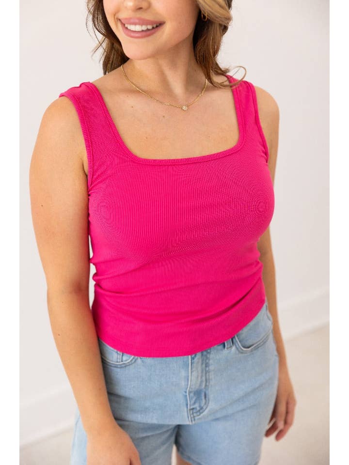 Bella Square Neck Rib Knit Tank Top, Pink for wholesale on Faire