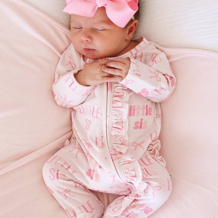 Ruffle Zipper Footie | Little Sis for wholesale by Caden Lane