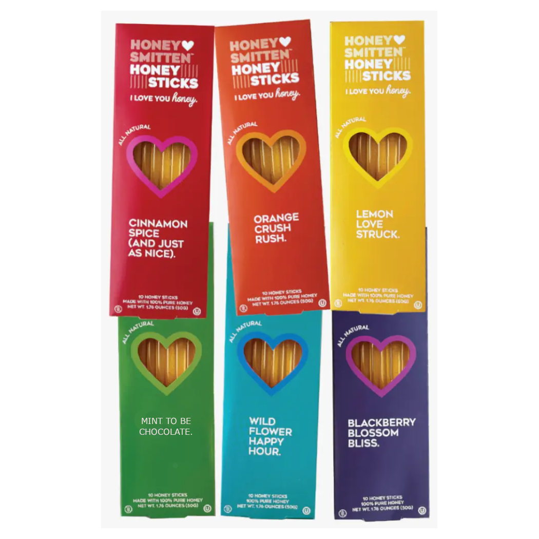 Honey Smitten - Wholesale Honey - Honey Sticks - Variety Floor Display- 18 sleeves/252 units3