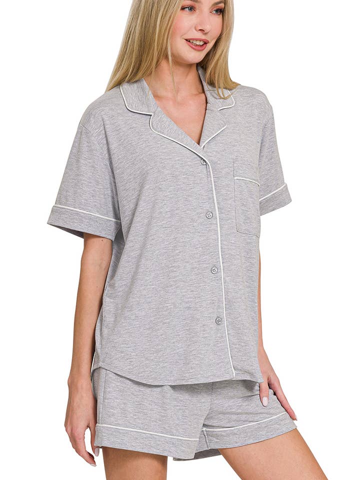 Button Down Shirts & Shorts Pajama Set for wholesale by 42POPS