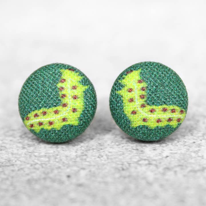 Caterpillar Fabric Button Earrings for wholesale by Rachel O's