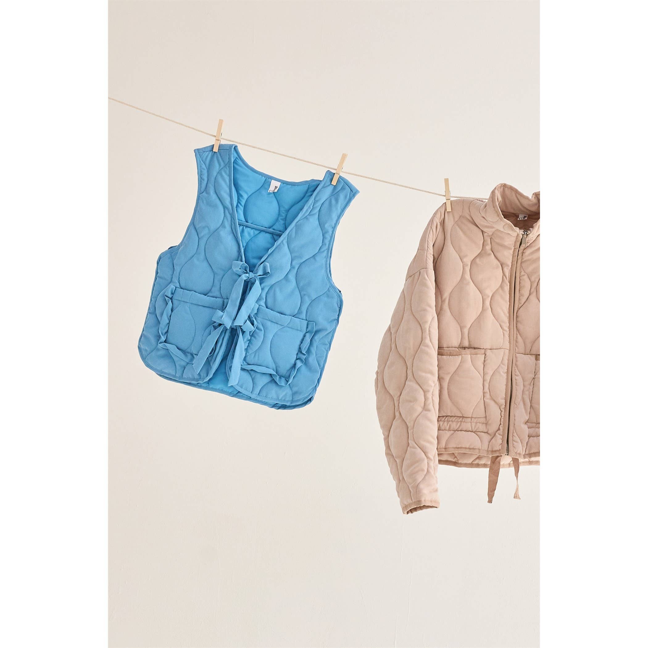 Double Zero - Wholesale Outerwear Vest - Women's - Quilted Vest With Tie-Front And Patch Pockets4