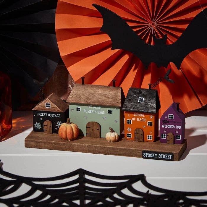 Langs - Wholesale Decorative Tabletop Object - Halloween Spooky Street Block Wooden With Bats & Pumpkins0
