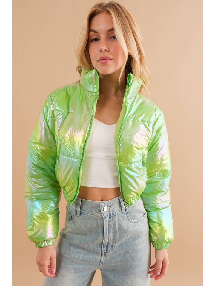 Blue B – Blusão - Mulher por atacado – 61220J - Blusão Puffer Metalizado Puffer Crop Zip Up