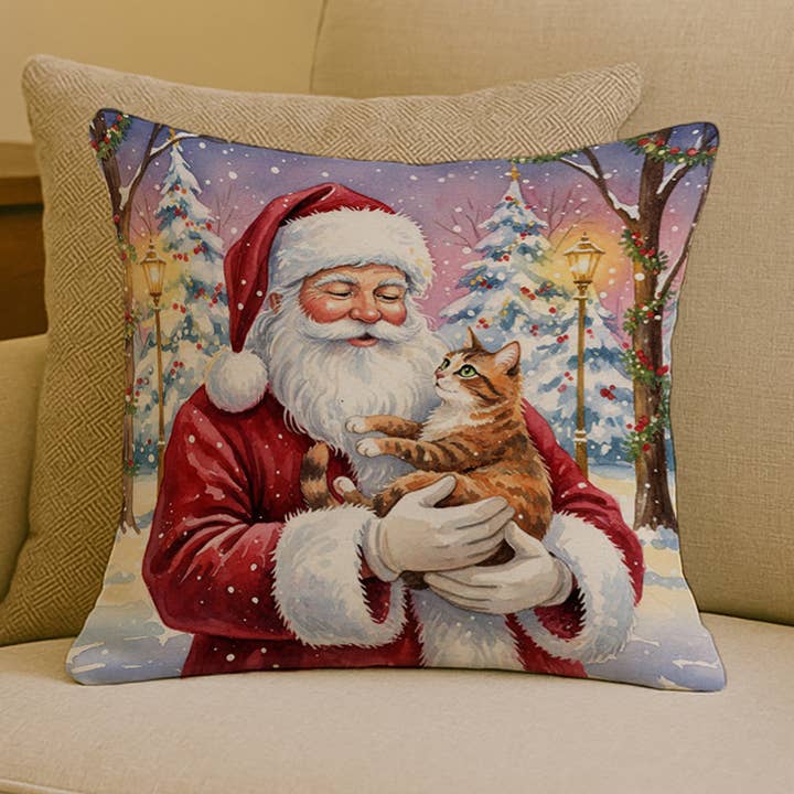 Lappet Tabbykat med Julemandspude 18x18 FNT1146 for engroshandel hos Caroline's Treasures