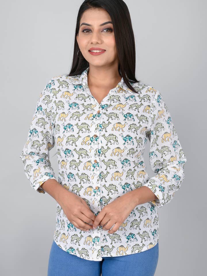 Ethnische Kamelbedruckte Hemden für Damen für den Großhandel von Riddhi Siddhi