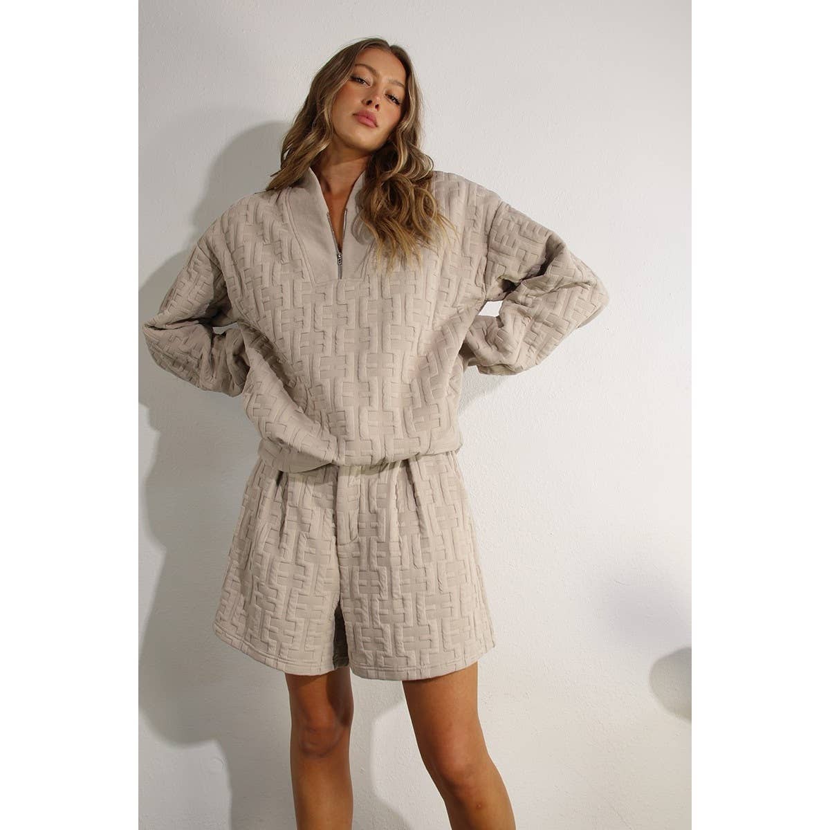 Mulla - Wholesale Top & Short Set (NOT Loungewear) - Women's - Textured Beige Lounge Set17