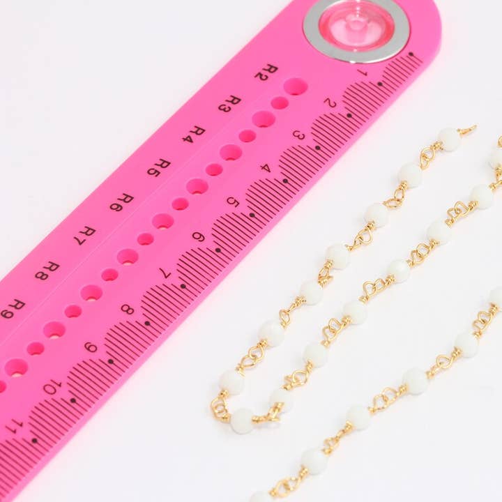 Catene di rosario con perline in pietra bianca dorata lucida da 4 mm, CHK592-1 per la vendita all'ingrosso da parte di QueenJewelryM