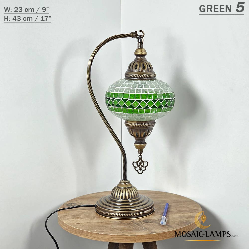 Mosaic Lamps - Wholesale Accent/Desk Lamp - 10+Colors - Gooseneck Large Globe Mosaic Table Lamp, Turkish29