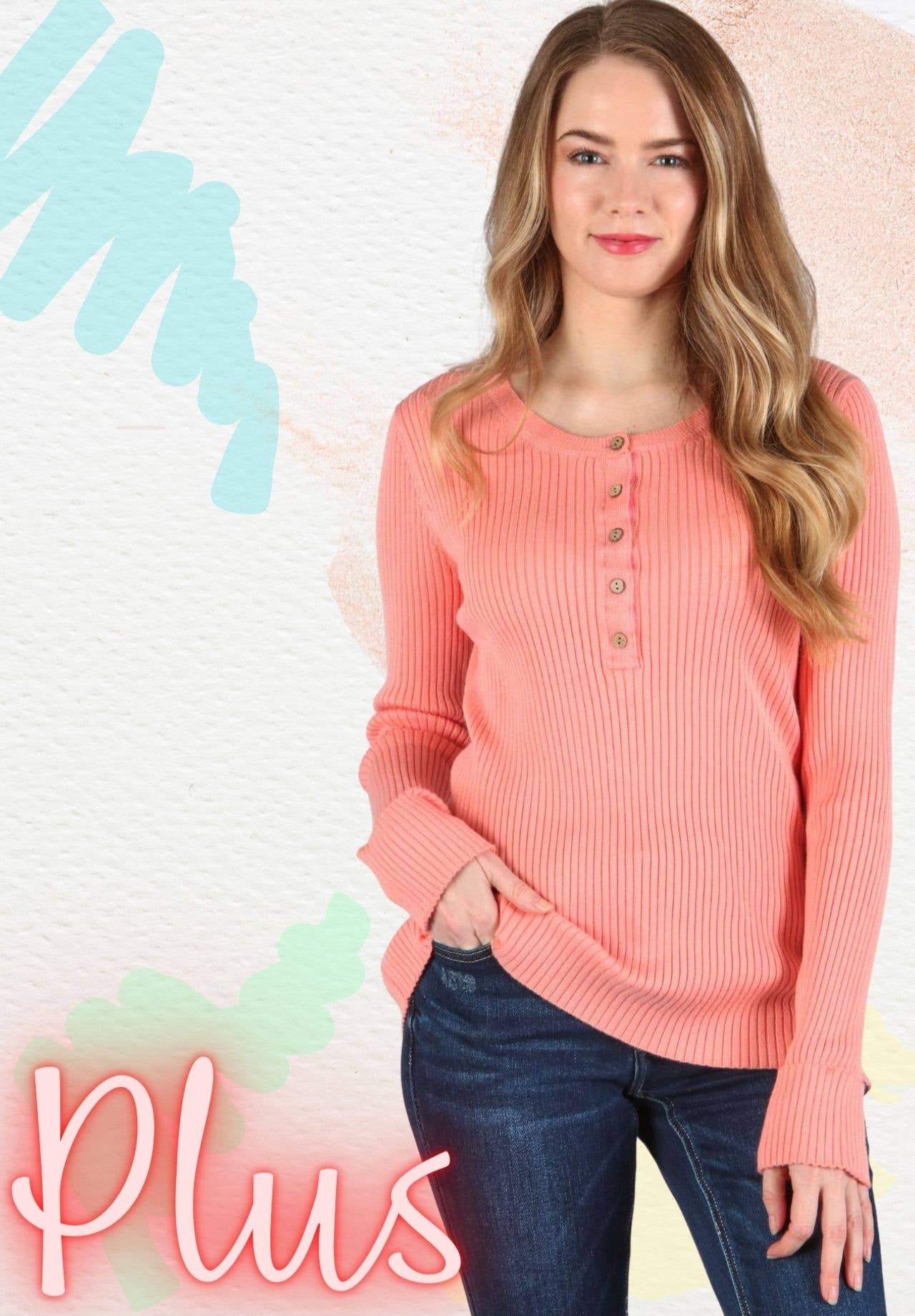 P.S Kate – Engroshandel Strikket top - Dame – Strikket henley top (PLUS)0