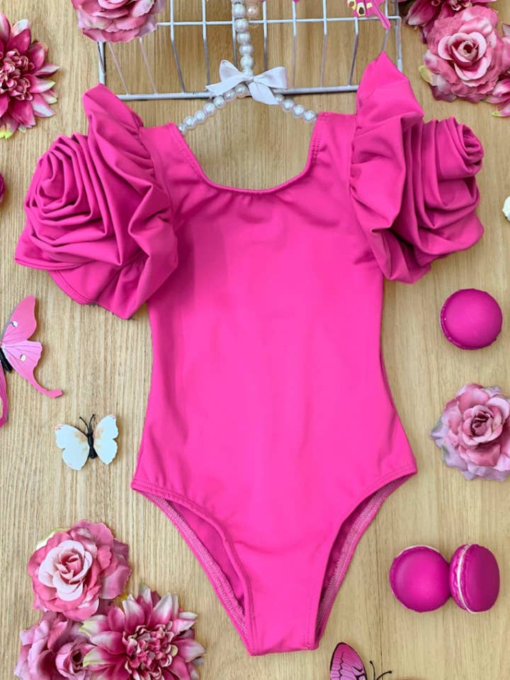 Hot Pink Rose Sleeve Pink One Piece Swimsuit for wholesale on Faire4
