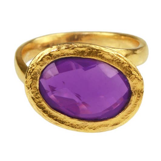 SAACHI - Wholesale Cocktail/Statement Ring - Saachi Amethyst Oval Asymmetrical Ring0