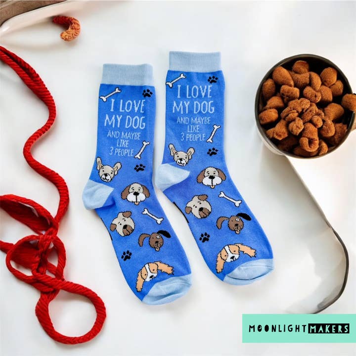Moonlight Makers - Wholesale Socks – Unisex - I Love My Dog & Maybe 3 People - Funny Unisex Socks1
