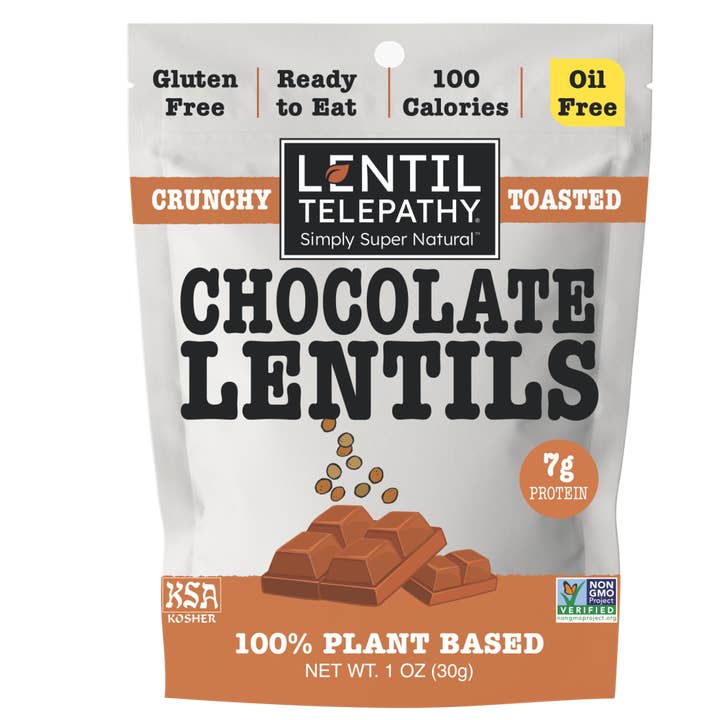 Lentil Telepathy Chocolate Crunchy Lentil Snack - 1oz Bags for wholesale by Lentil Telepathy