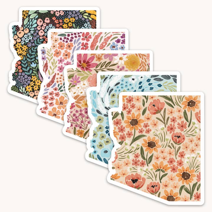 Arizona Floral State Sticker 3x2.5in for wholesale by Elyse Breanne Design