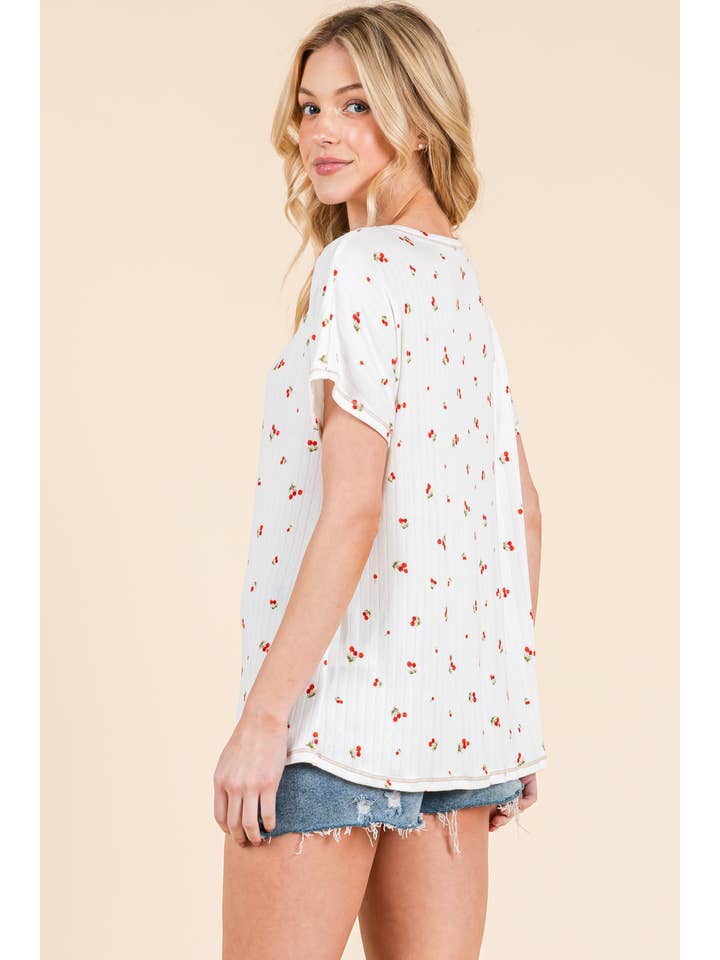 White TA2339 SWEET CHERRY PRINT RELAXED TEE for wholesale on Faire3