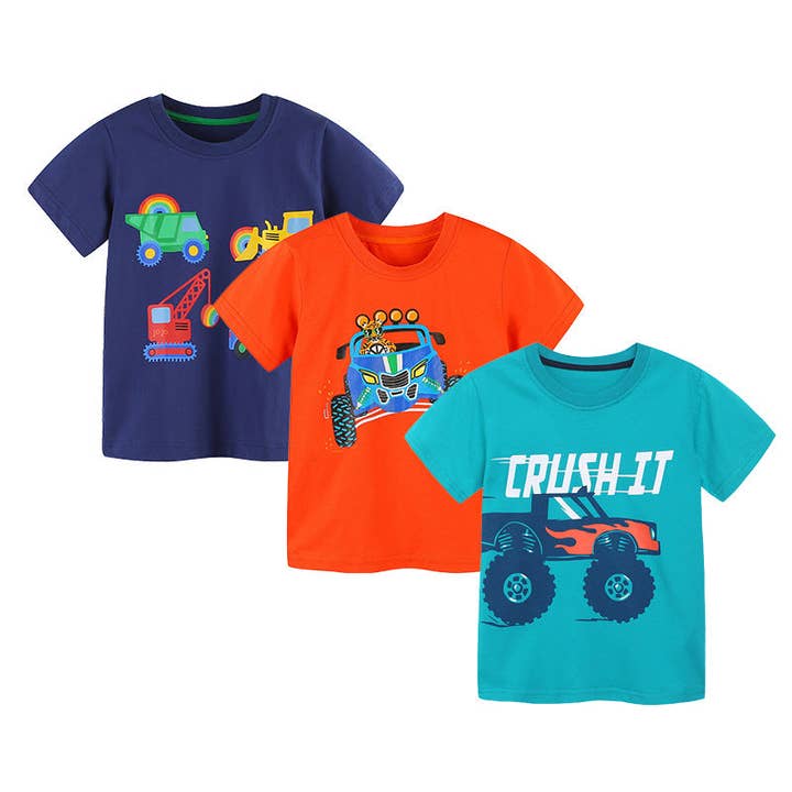 Conjunto de Roupa de Verão para Meninos com Padrão de Carro de Corrida de Desenhos Animados. por atacado de MyKids-USA®