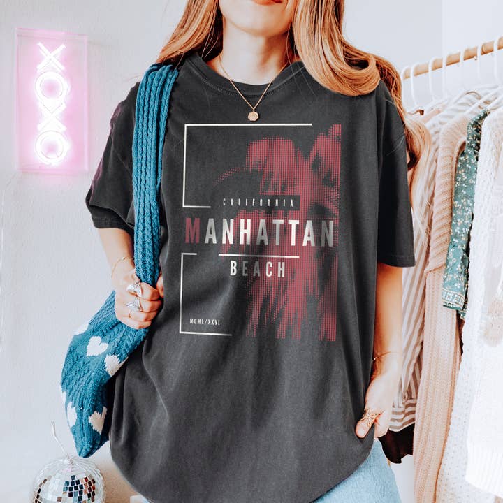 Camiseta unisex de verano Manhattan Beach para venta al por mayor de Emogifts