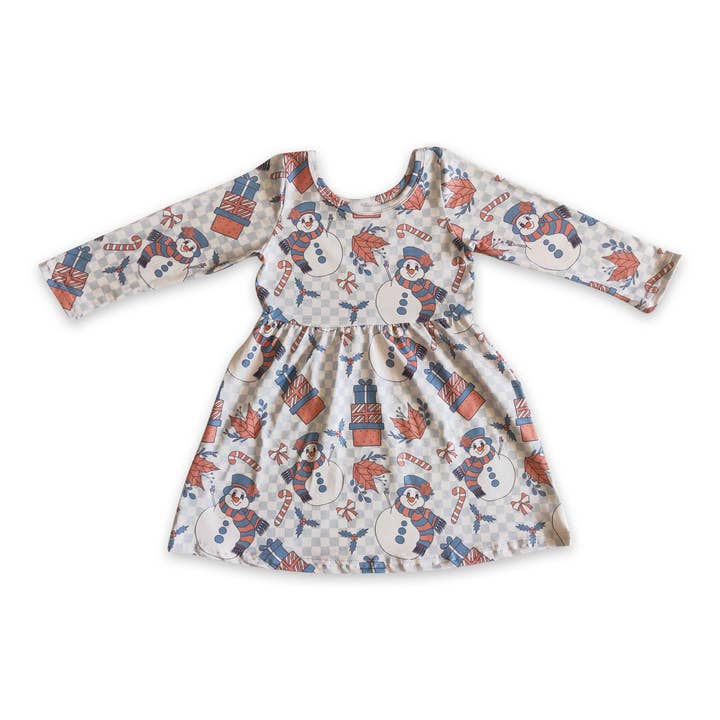 Snowman gifts long sleeves kids girls Christmas dresses for wholesale by Yawoo Garments
