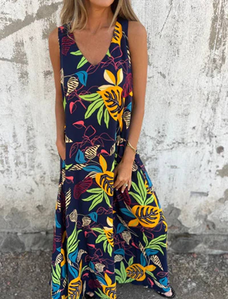 EmberLoom - Wholesale Dress - Women's - Tropical Print Sleeveless Maxi Dress0