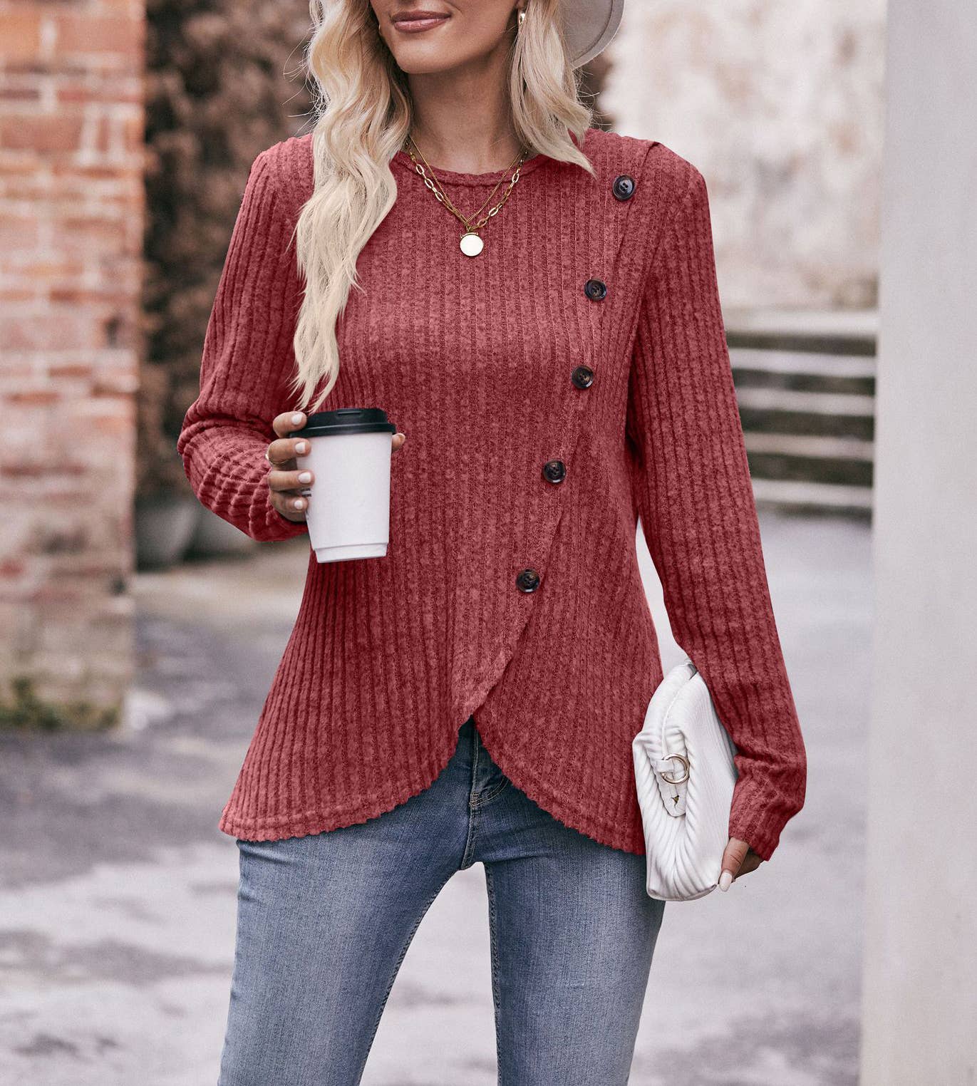 HIDDENBRAND - Wholesale Knit Sweater - Women's - Women's Round Neck Solid Color Sweater12