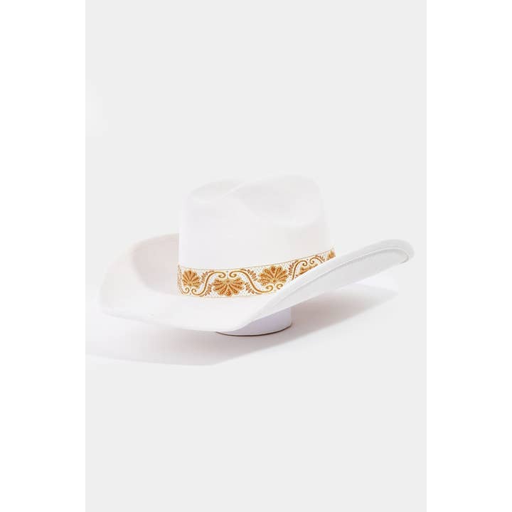Collections by Fame Accessories - Wholesale Fedora - Women's - Western Intricate Border Pattern Band Cowboy Hat