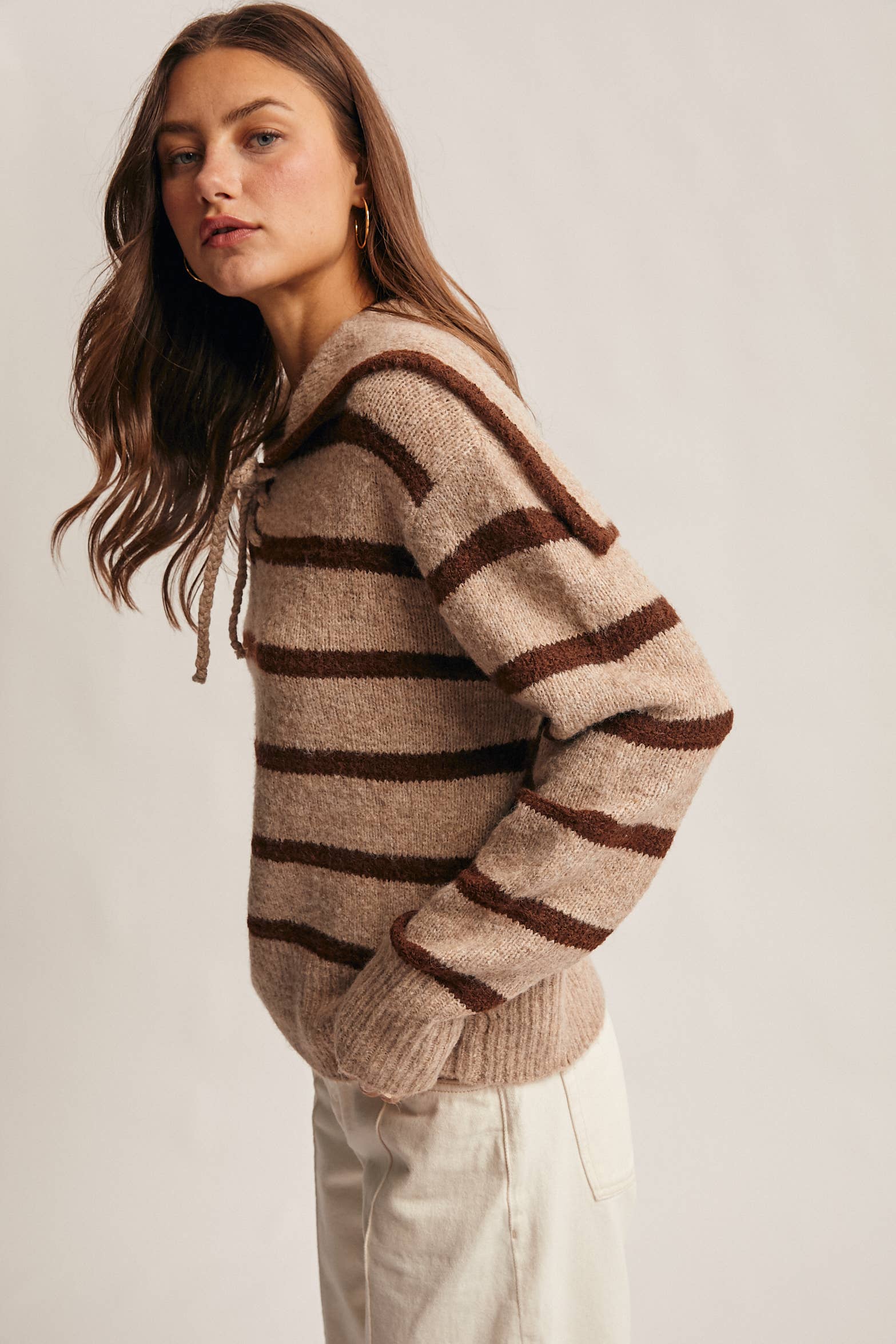 Forte - Vendita all'ingrosso Maglione tricot - Donna - Maglione a Maglia con Colletto da Marinaio a Righe FSW001215