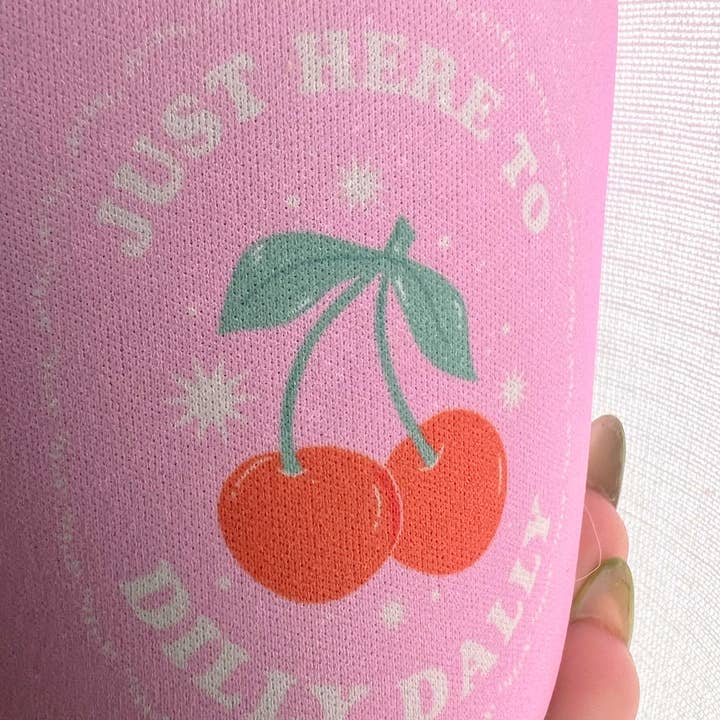 Jollie Ollie Designs - Wholesale Drink Huggers & Koozies - Dilly Dally Cherries Coffee Sleeve