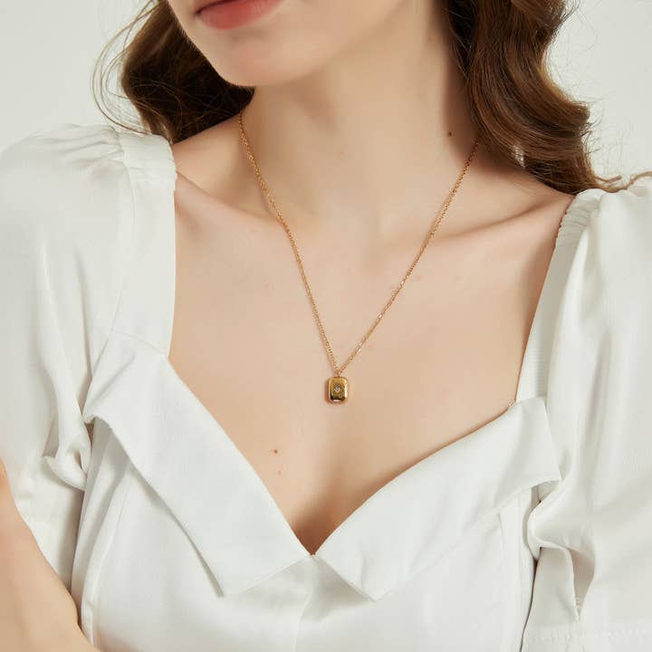 Reese northern star rectangle charm pendant necklace for wholesale by Melange Blanc