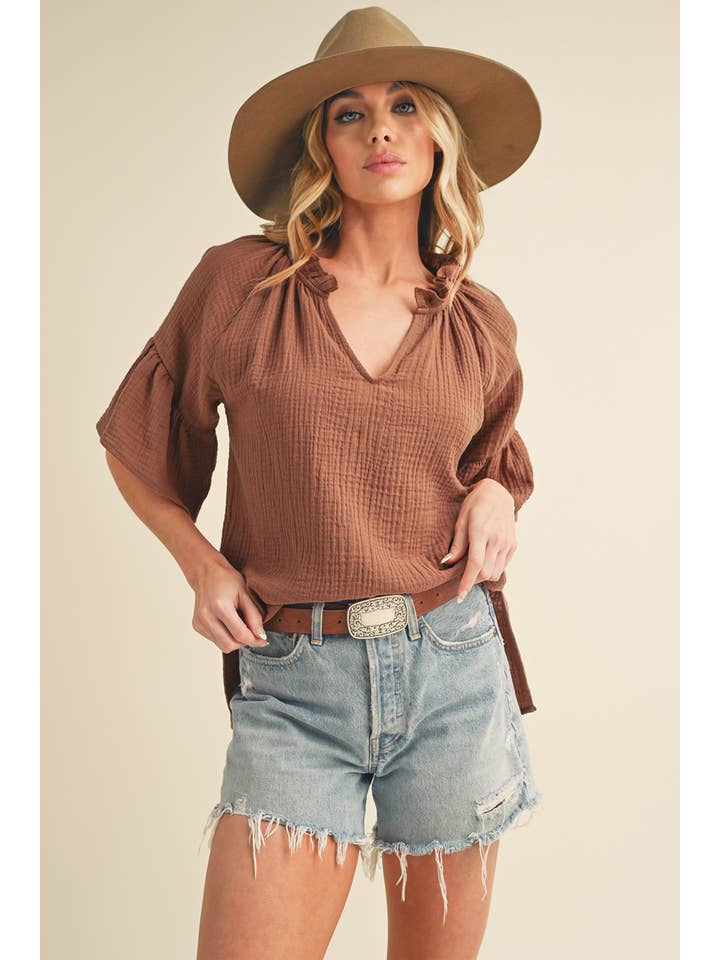 AEMI + CO - Wholesale Blouse - Women's - 8258DK Tes 3/4 Sleeve Ruffle Top40