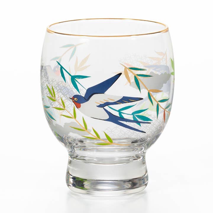 ADERIA - Wholesale Drinking Glass/Cup - Auspicious flowers and birds Sake Cup Swallow0
