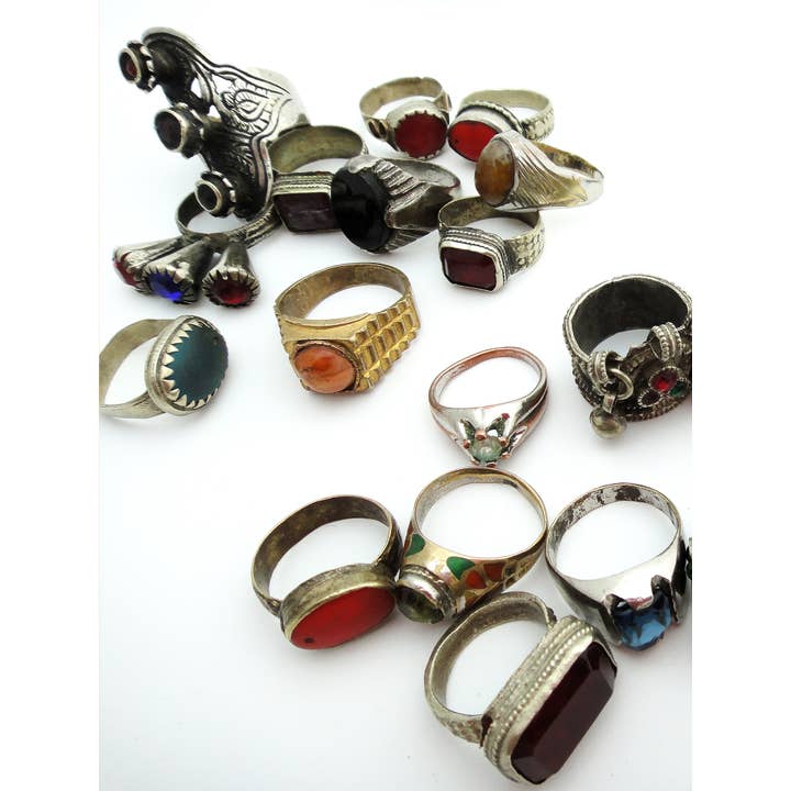 Tika - Vendita all'ingrosso Anelli cocktail/statement - Anelli vintage afghani - confezione da 10 pezzi1