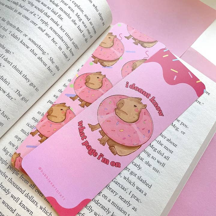BubblesArtCraft – Engroshandel Bogmærke – Capybara Bogmærke | Donut Pun | Sødt bogmærke | Læsning