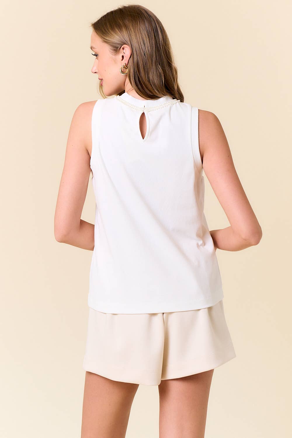 Wholesale ROUND NECK PEARL BOW TANK TOP - 44942T for your