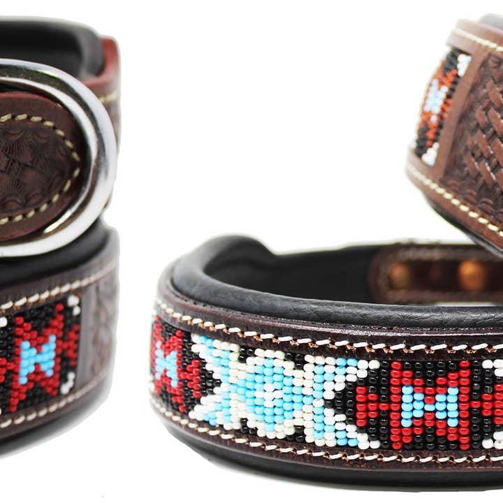 Collier rembourré en cuir de vache véritable pour chien et chiot 6077 pour la vente par Challenger