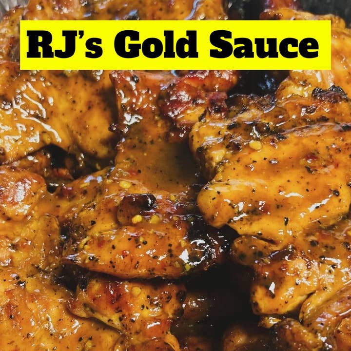 RJ's Sauces – Großhandel Grillsoße – RJ's Gold Sauce - 16 Unzen Glasflasche1