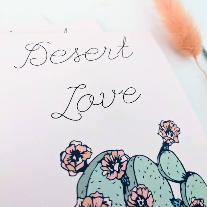 Mary Felker Art and Design - Wholesale Postcard - Desert Love Cactus Postcard, Cactus Card, Cactus Stationary1