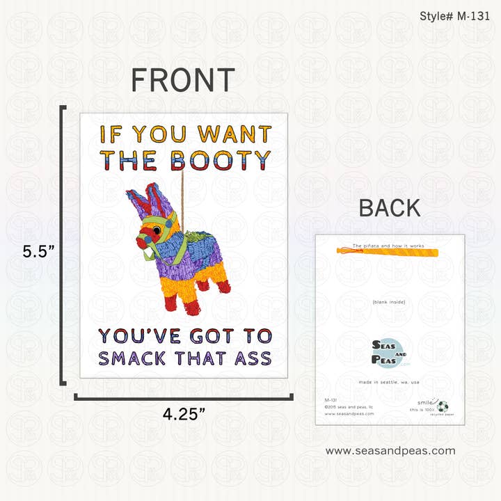Seas and Peas, LLC - Wholesale Birthday Card - Smack The Booty Birthday Card - Mature