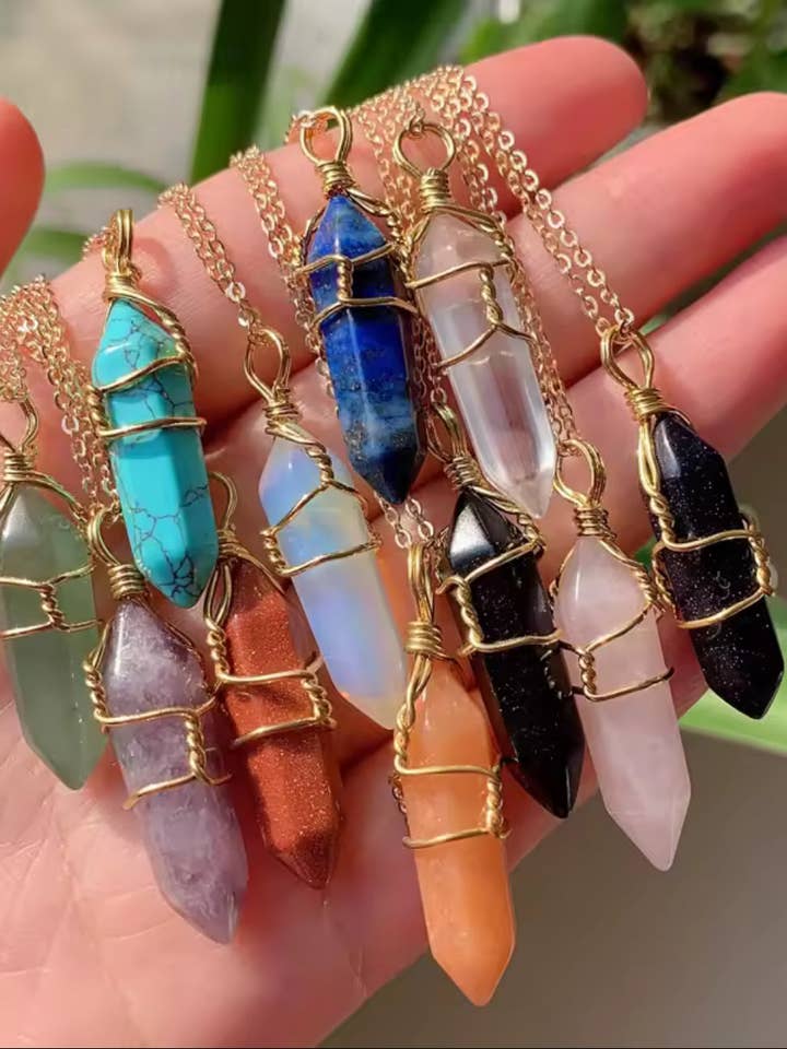 Crystal Point Necklace – Wire Wrapped Healing Gemstone Pendant for Energy & Protection for wholesale by Earth's Gems BTQ