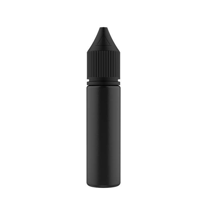 Copackr - Venta al por mayor Recipiente de viaje - Chubby Gorilla, botella de unicornio de 20 ml, botella negra sólida, tapa negra, V3